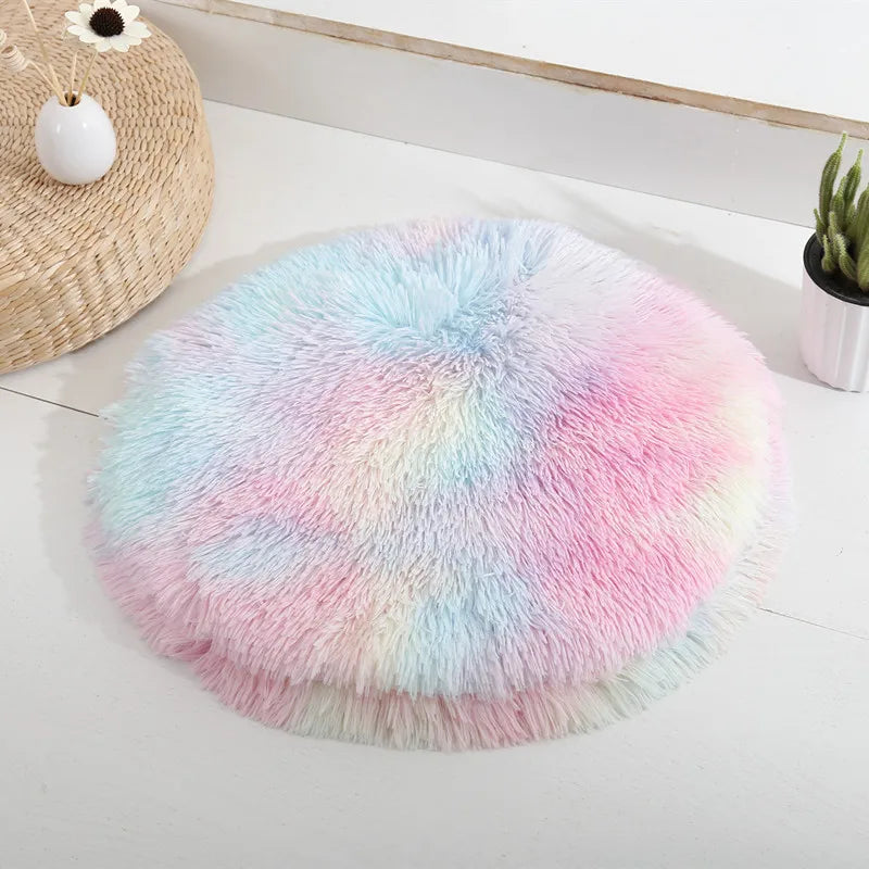 Round Pet Dog Bed Mat Long Plush Soft Fluffy Pet Cushion Cats Bed Blanket Pad For Small Medium Large Dogs Cats Sleeping Supplies