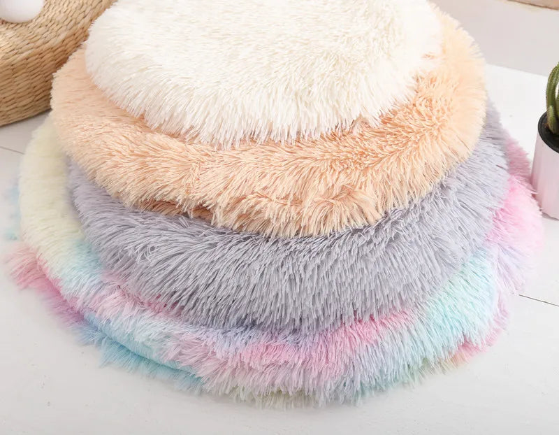 Round Pet Dog Bed Mat Long Plush Soft Fluffy Pet Cushion Cats Bed Blanket Pad For Small Medium Large Dogs Cats Sleeping Supplies