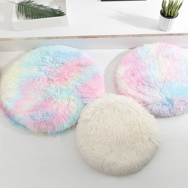 Round Pet Dog Bed Mat Long Plush Soft Fluffy Pet Cushion Cats Bed Blanket Pad For Small Medium Large Dogs Cats Sleeping Supplies