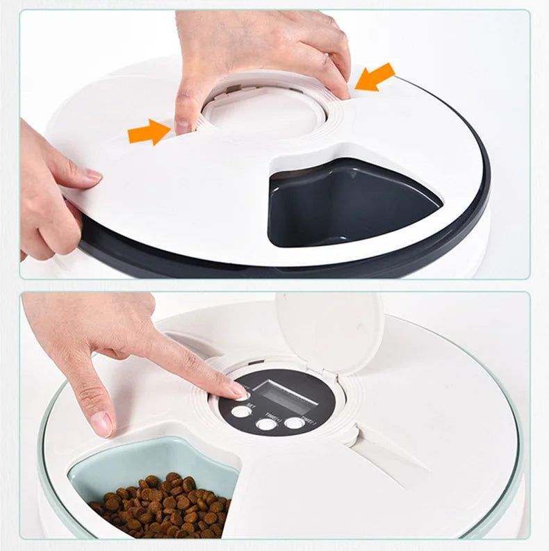 SUPREPET Dog Feeder Round Automatic Kitten Feeder 6 Meals Quantification Electric Dry Food Dispenser 24 Hours Feed Pet Supplies