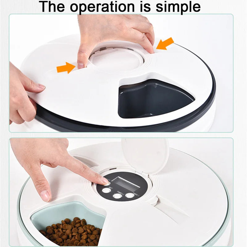 Pet Automatic Feeder Portion Control Digital Timer Detachable Dogs Cats Anti Slip 6 Meal Trays with Voice Recorder Dry Wet Food