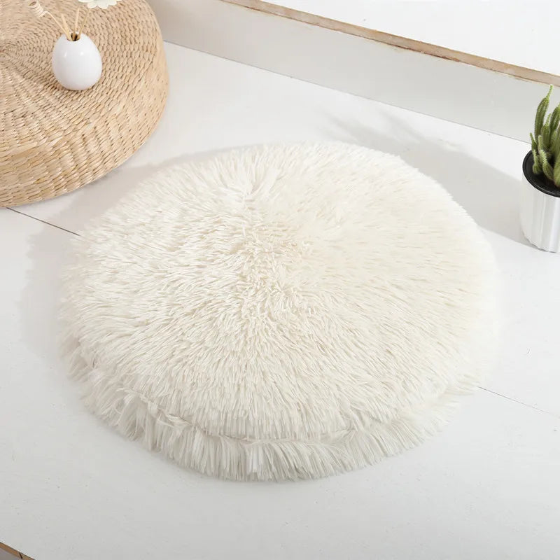 Round Pet Dog Bed Mat Long Plush Soft Fluffy Pet Cushion Cats Bed Blanket Pad For Small Medium Large Dogs Cats Sleeping Supplies