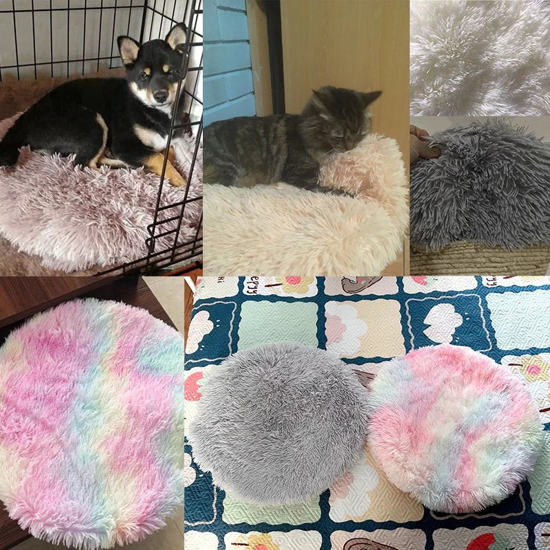 Round Pet Dog Bed Mat Long Plush Soft Fluffy Pet Cushion Cats Bed Blanket Pad For Small Medium Large Dogs Cats Sleeping Supplies