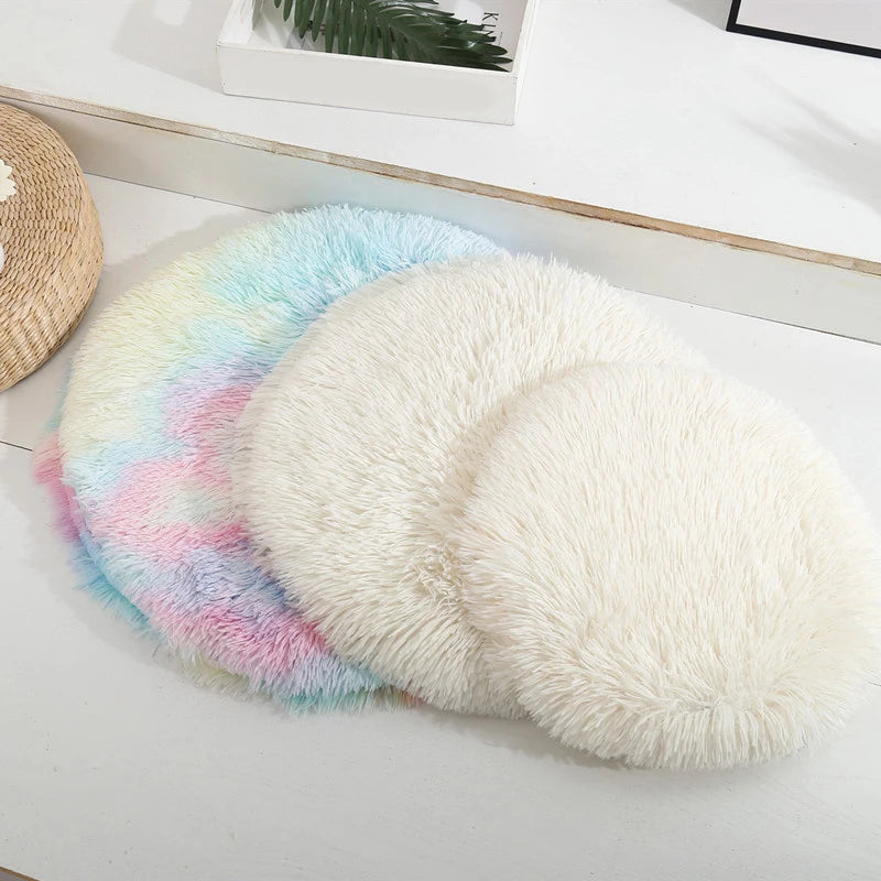 Round Pet Dog Bed Mat Long Plush Soft Fluffy Pet Cushion Cats Bed Blanket Pad For Small Medium Large Dogs Cats Sleeping Supplies