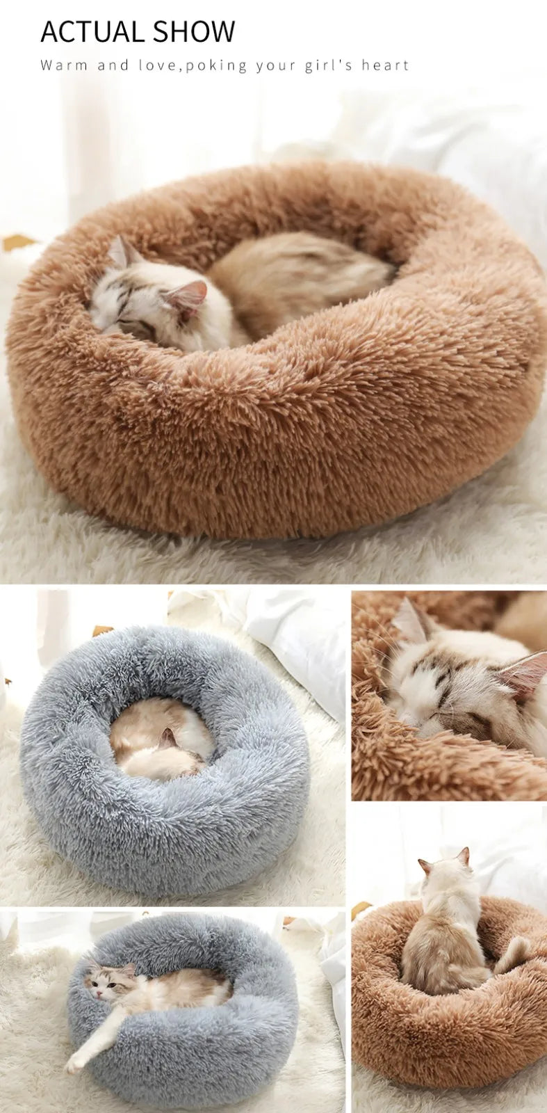 Dog Bed With Zipper Cat House Detachable Washable Cushion Sofa Kennel For Dogs Cats Round Mat Thicken Plush Waem Pet Accesseries