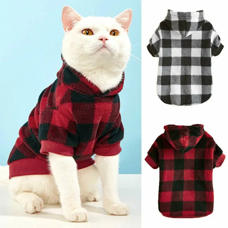 Plaid Winter Warm Pet Dog Cat Clothes Hoodies Sweater Clothing Puppy Coat Jacket Cute Puppy Outfit Pet Jacket Coat Clothing