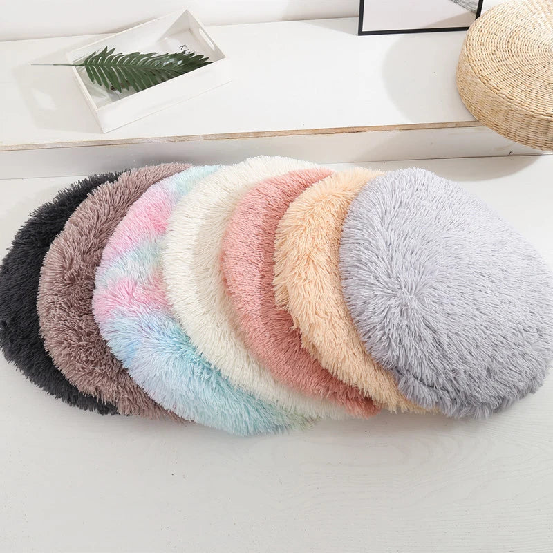 Round Pet Dog Bed Mat Long Plush Soft Fluffy Pet Cushion Cats Bed Blanket Pad For Small Medium Large Dogs Cats Sleeping Supplies