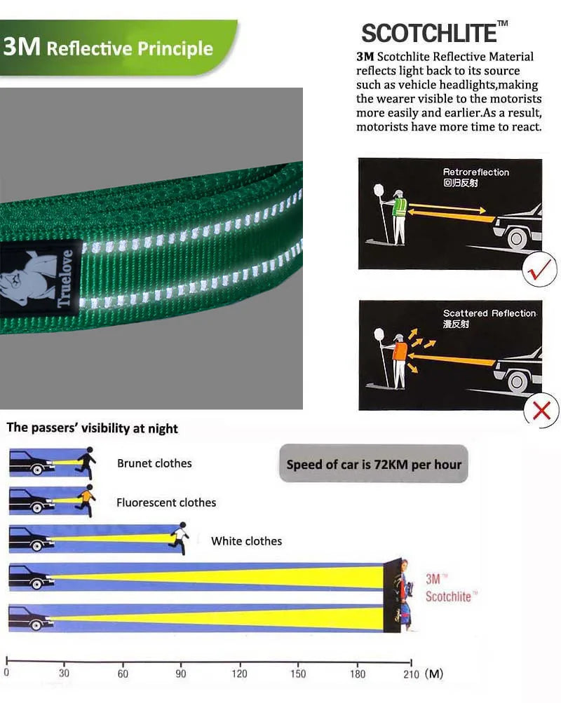 Truelove Soft Padded Mesh Dog Leash 3M Reflective Nylon Dog Leads Dog Pet Leash 11 Color 110cm Length Walking Training