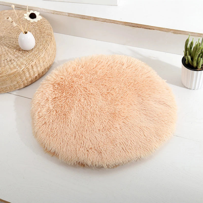 Round Pet Dog Bed Mat Long Plush Soft Fluffy Pet Cushion Cats Bed Blanket Pad For Small Medium Large Dogs Cats Sleeping Supplies