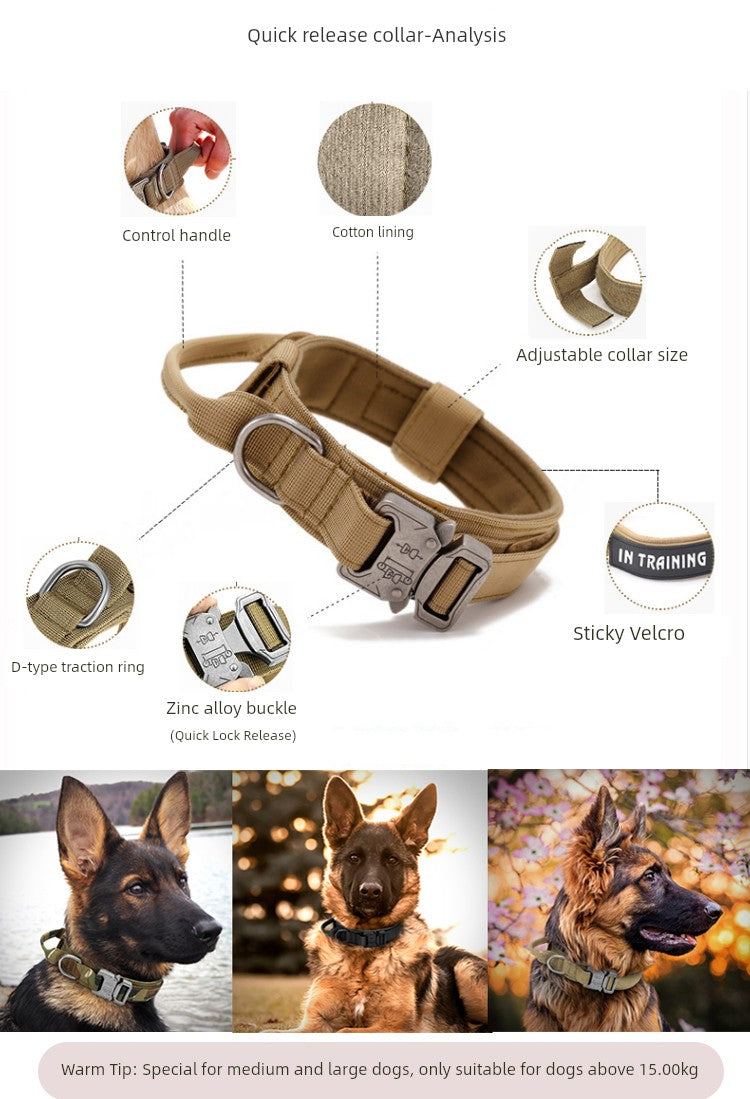 Dog Tactical Collar Medium Large Dog Quick Release Collar Golden Retriever Malinois German Shepherd Explosion-Proof Dog Collar Dog Leash Hand Holding Rope