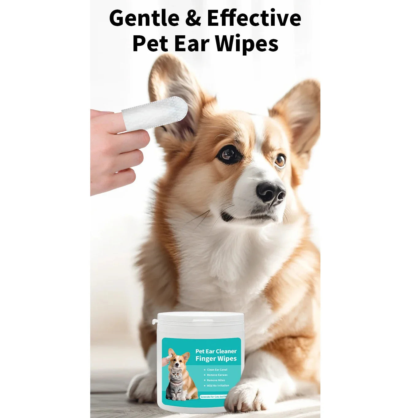 Pet cleaning products  Ear cleaning wipes  Ear care fingertips  Ear mite removal  Cat and dog ear cleaning pet products