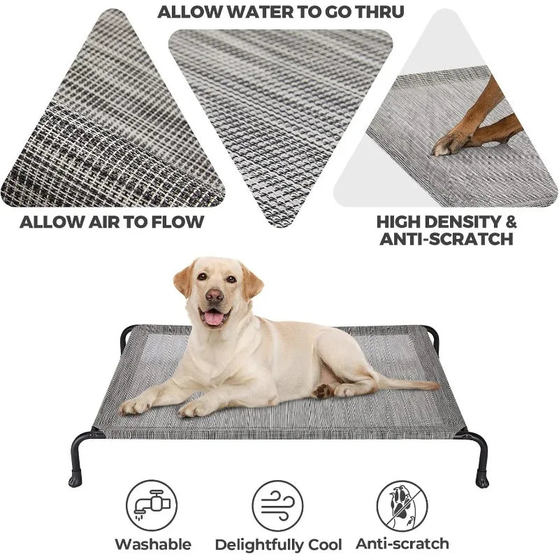 Elevated Raised Dog Bed, Cooling Outdoor Dog Cots Beds for Large Dogs, Pet Hammock Bed with No-slip Feet, Frame with Washable