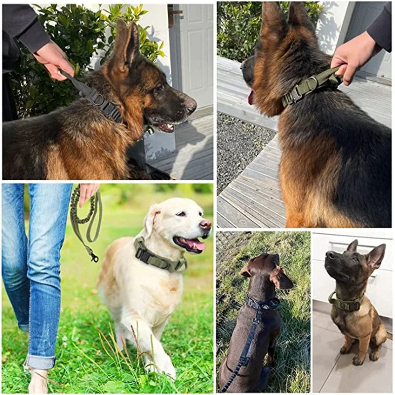 Durable Tactical Dog Collar Leash Set Adjustable Military Pet Collar Leash Medium Large Dog German Shepherd Training Accessories