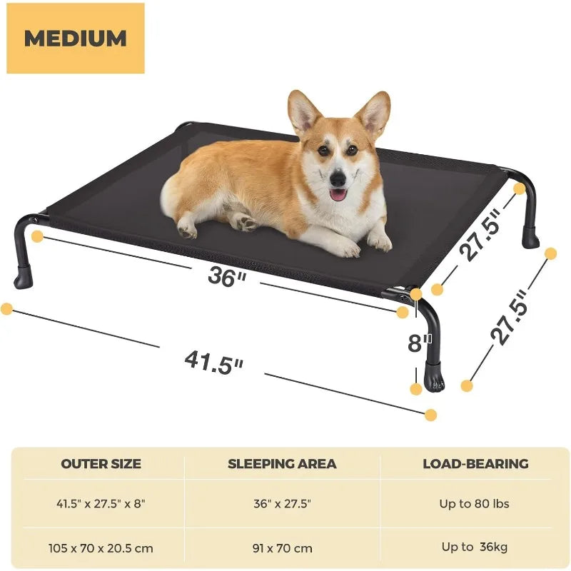 Elevated Raised Dog Bed, Cooling Outdoor Dog Cots Beds for Large Dogs, Pet Hammock Bed with No-slip Feet, Frame with Washable