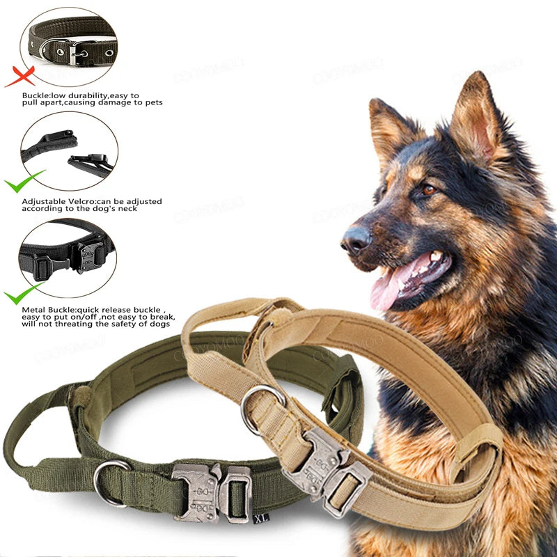 Tactical Dog Collar and Leash, Military Adjustable Durable Nylon Leash for Medium and Large, German Shepard, Training Accessorie