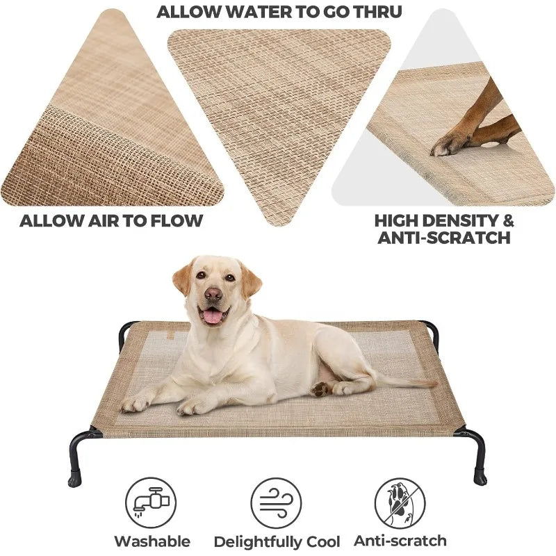 Elevated Raised Dog Bed, Cooling Outdoor Dog Cots Beds for Large Dogs, Pet Hammock Bed with No-slip Feet, Frame with Washable