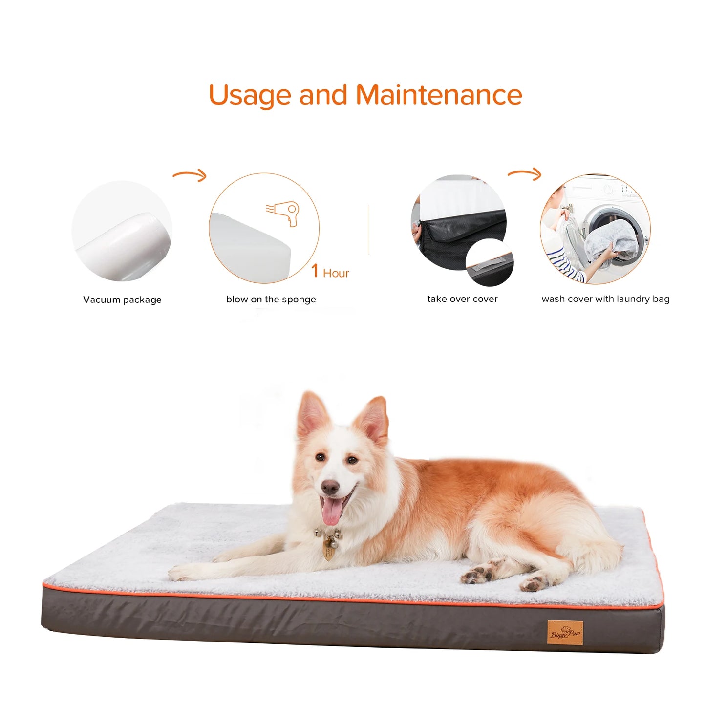 Large Orthopedic Dog Bed Kennel Memory Foam Waterproof Pet Bed with Removable Washable Cover Nonskid Bottom Joint Relief