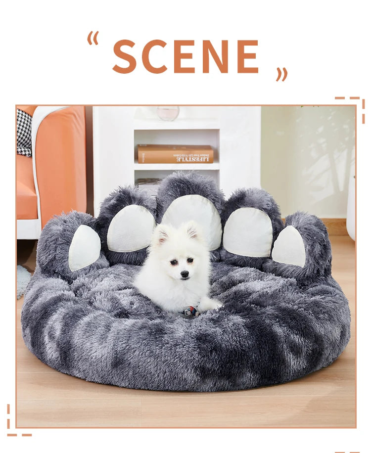 Dog Bed Bear Paw Dog Beds for Small Medium Dogs Cute Dog Cozy Soft Long Plush Round Pet Sofa Bed Cat Bed Cama Para Perro