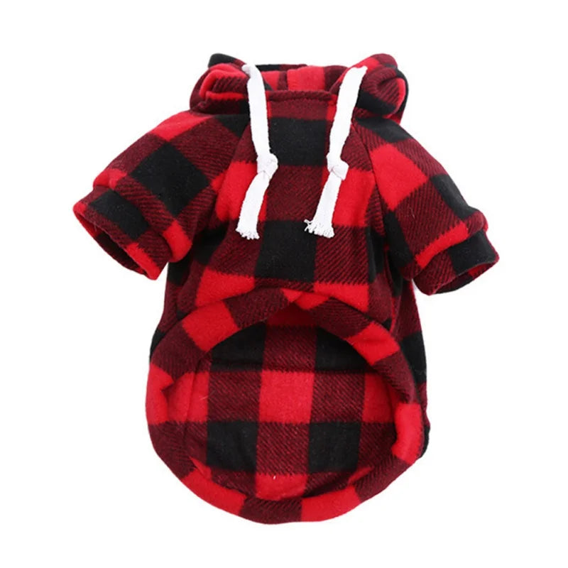 Dog Classic Plaid Hoodie Pet Comfortable Windproof for Small Medium Dog Cats Autumn Winter Dog Clothes