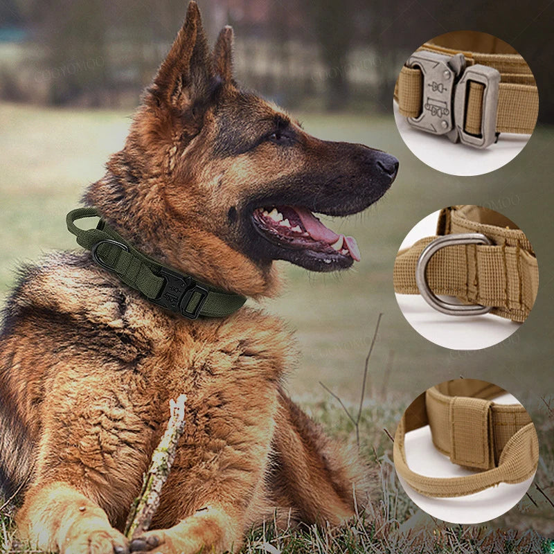 Tactical Dog Collar and Leash, Military Adjustable Durable Nylon Leash for Medium and Large, German Shepard, Training Accessorie