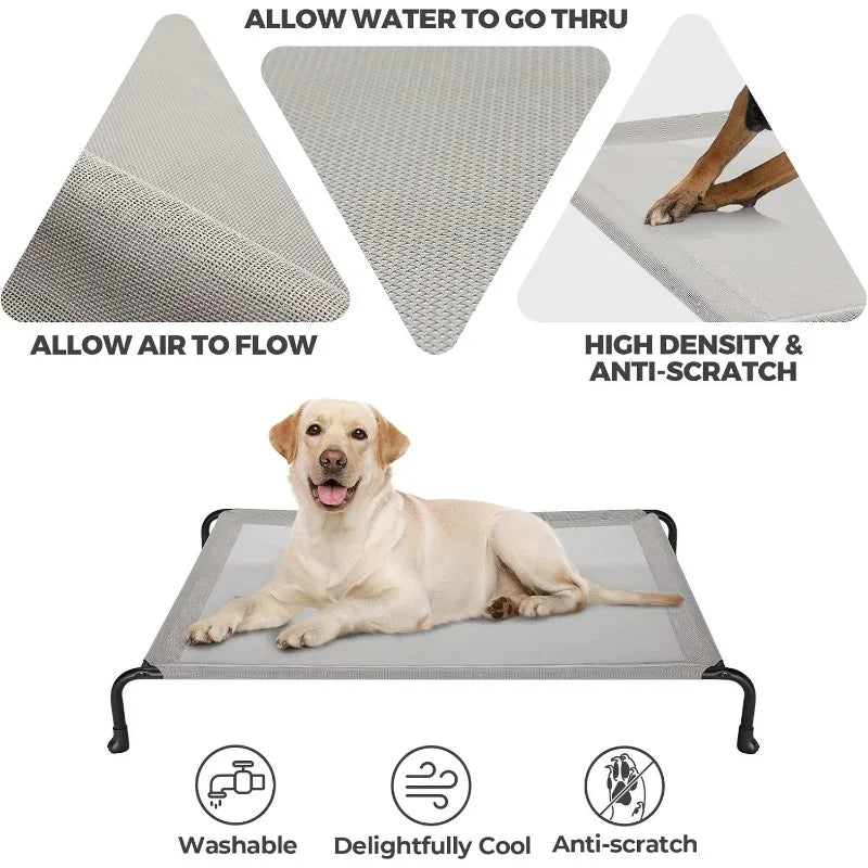 Elevated Raised Dog Bed, Cooling Outdoor Dog Cots Beds for Large Dogs, Pet Hammock Bed with No-slip Feet, Frame with Washable