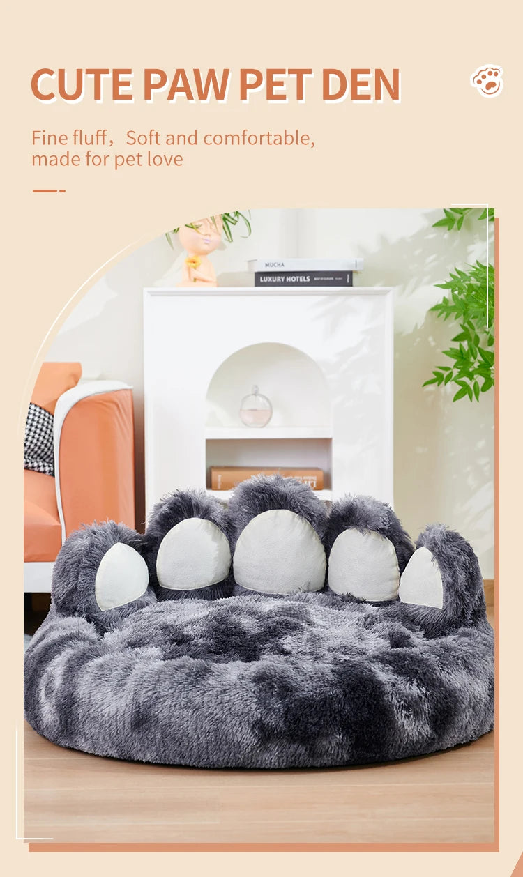 Dog Bed Bear Paw Dog Beds for Small Medium Dogs Cute Dog Cozy Soft Long Plush Round Pet Sofa Bed Cat Bed Cama Para Perro