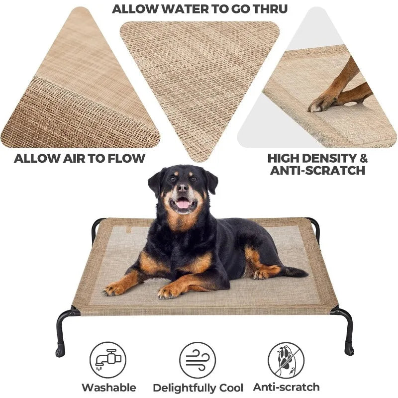 Elevated Raised Dog Bed, Cooling Outdoor Dog Cots Beds for Large Dogs, Pet Hammock Bed with No-slip Feet, Frame with Washable