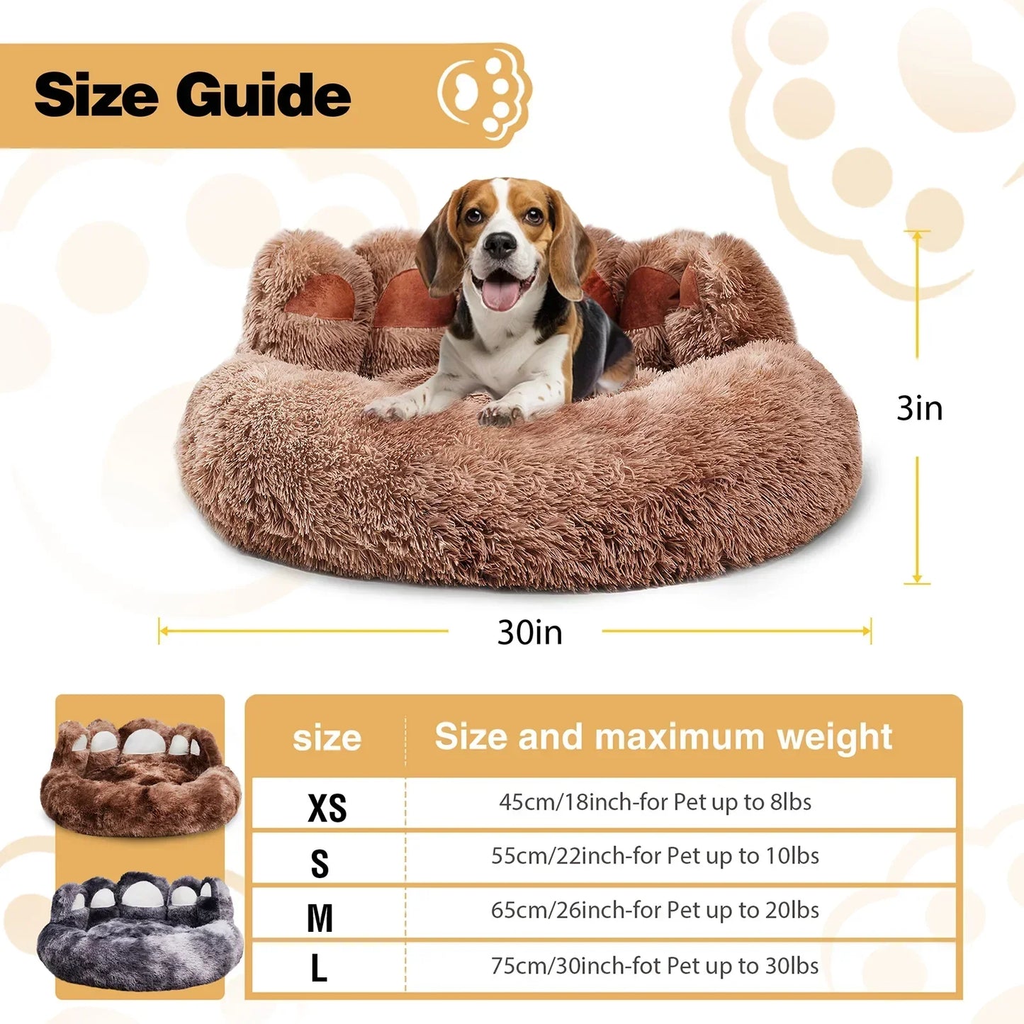 Dog Bed Bear Paw Dog Beds for Small Medium Dogs Cute Dog Cozy Soft Long Plush Round Pet Sofa Bed Cat Bed Cama Para Perro