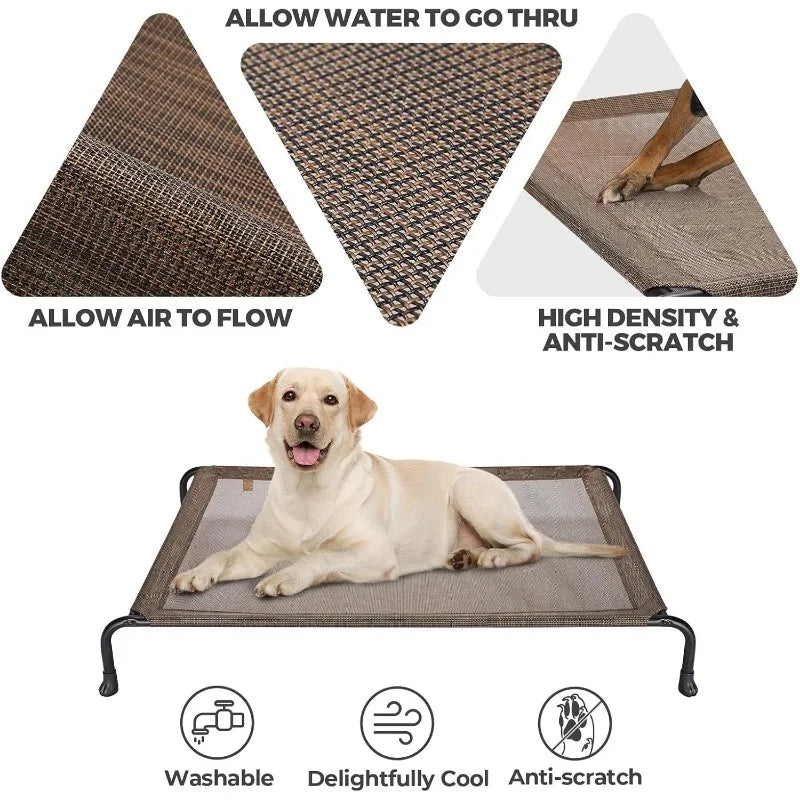 Elevated Raised Dog Bed, Cooling Outdoor Dog Cots Beds for Large Dogs, Pet Hammock Bed with No-slip Feet, Frame with Washable