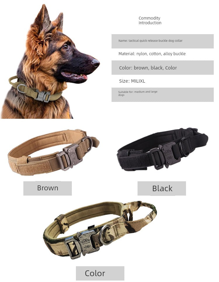 Dog Tactical Collar Medium Large Dog Quick Release Collar Golden Retriever Malinois German Shepherd Explosion-Proof Dog Collar Dog Leash Hand Holding Rope