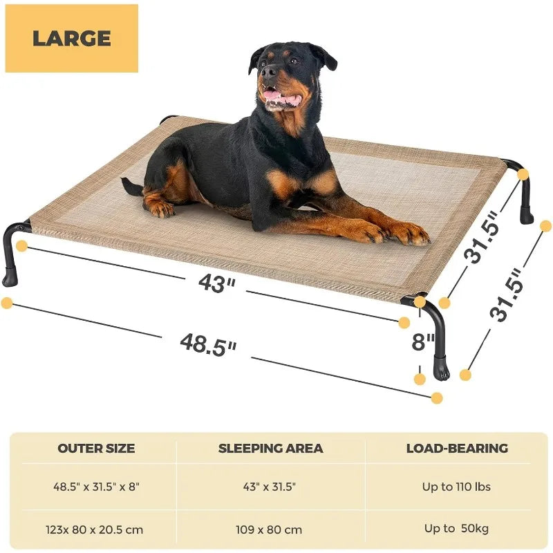 Elevated Raised Dog Bed, Cooling Outdoor Dog Cots Beds for Large Dogs, Pet Hammock Bed with No-slip Feet, Frame with Washable