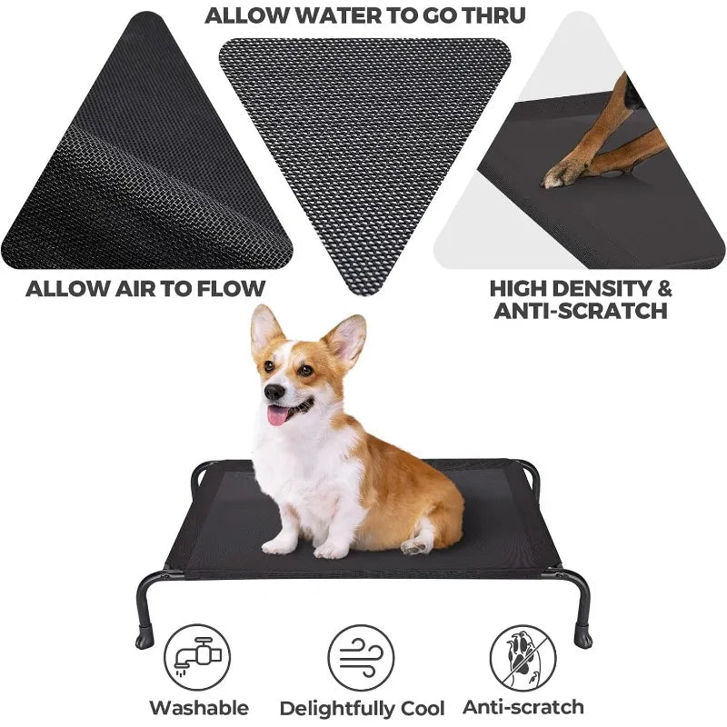 Elevated Raised Dog Bed, Cooling Outdoor Dog Cots Beds for Large Dogs, Pet Hammock Bed with No-slip Feet, Frame with Washable