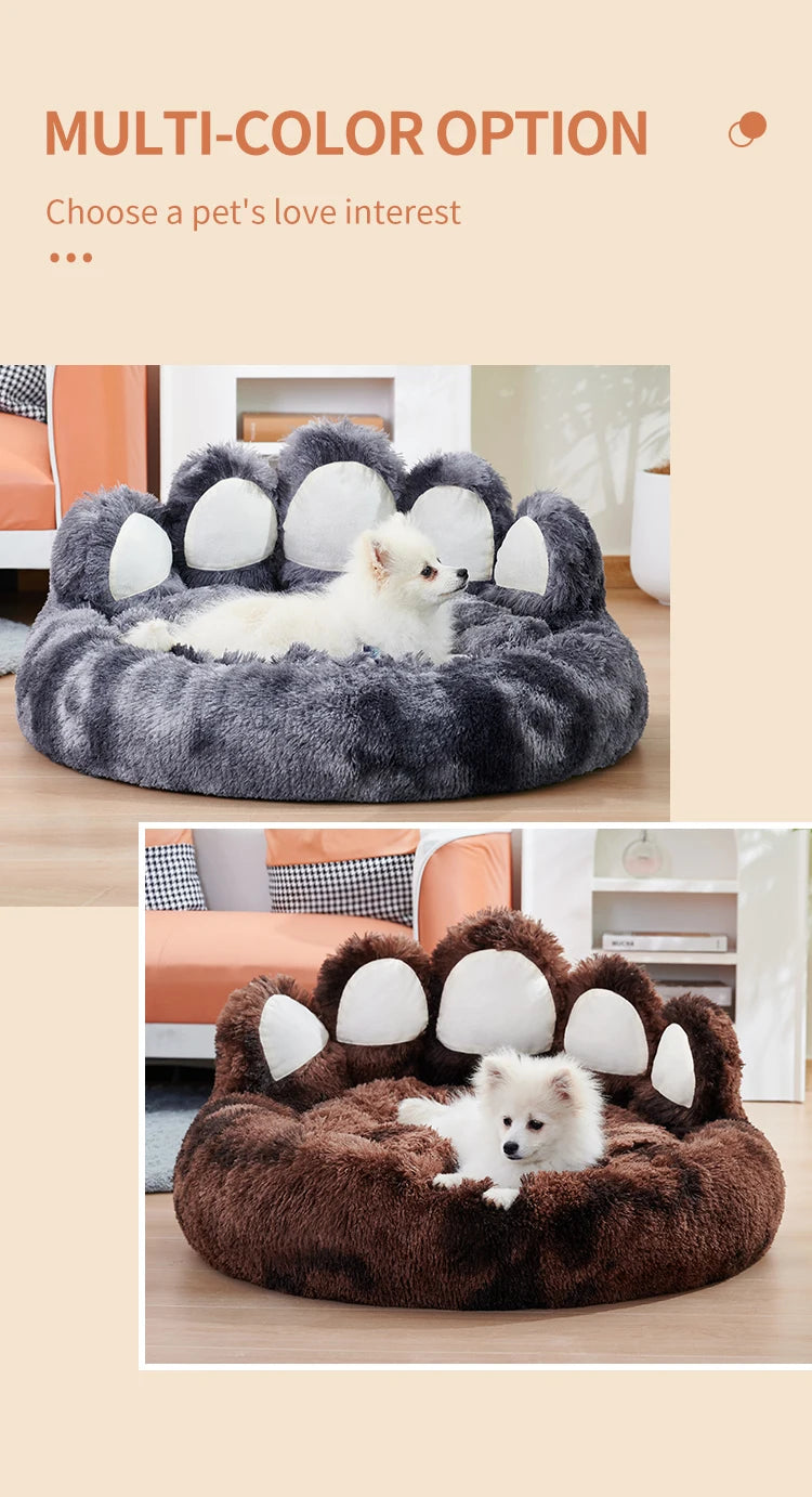 Dog Bed Bear Paw Dog Beds for Small Medium Dogs Cute Dog Cozy Soft Long Plush Round Pet Sofa Bed Cat Bed Cama Para Perro