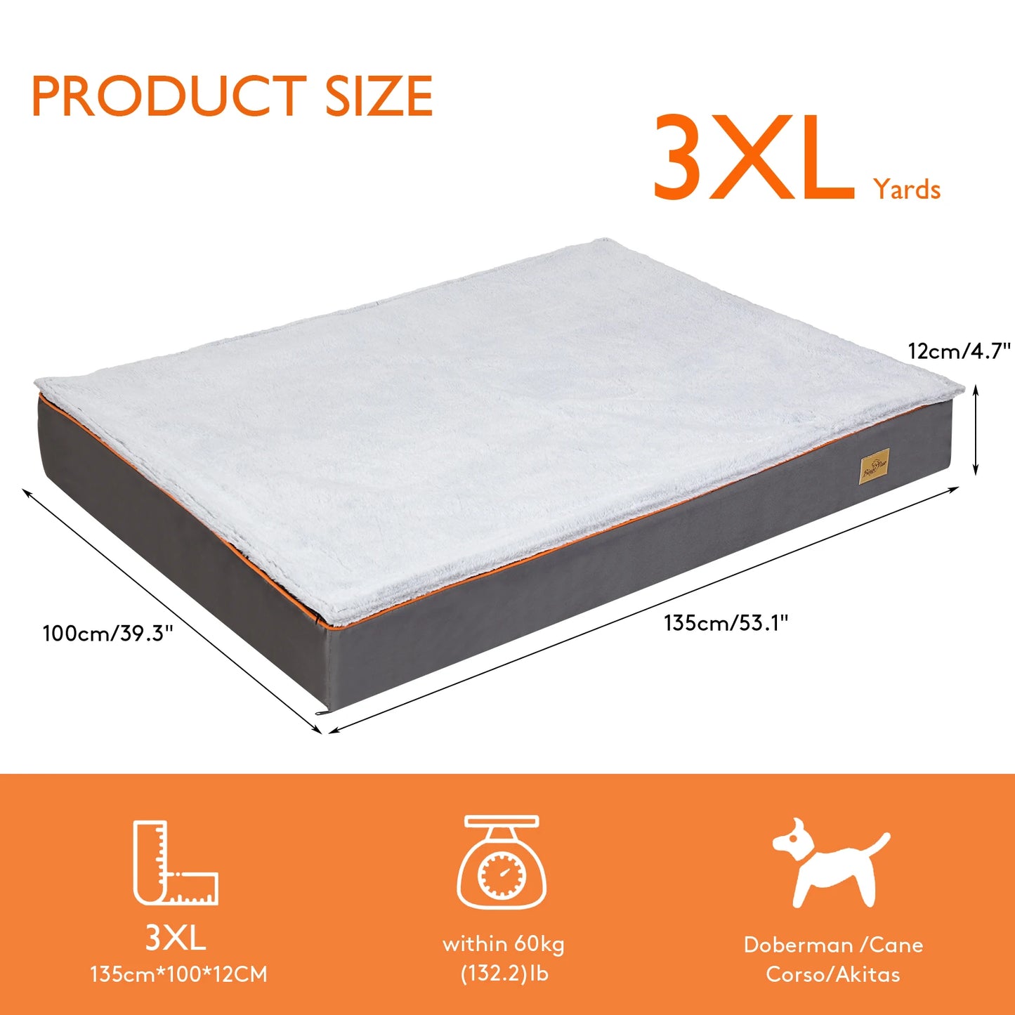 Dog Bed M L XL 2XL 3XL Waterproof Orthopedic Pet Bed Cushion for Indoor Dog Crate Kennels Mat with Washable Cover