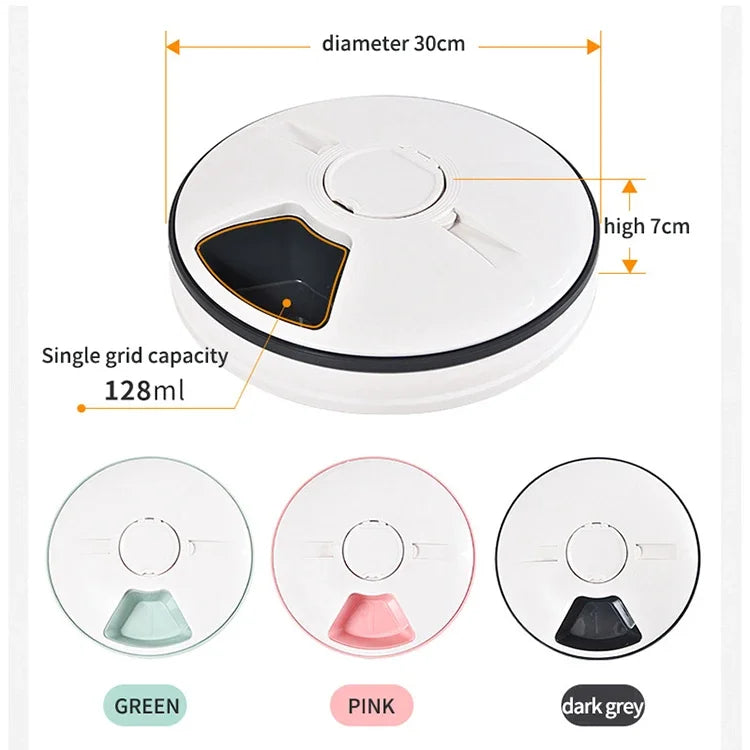 High Quality Fashion Design Microchip Pet Feeder 6 Separated Meal Trays Electric Cat Dog Food Bowl Automatic Pet Bowls & Feeders