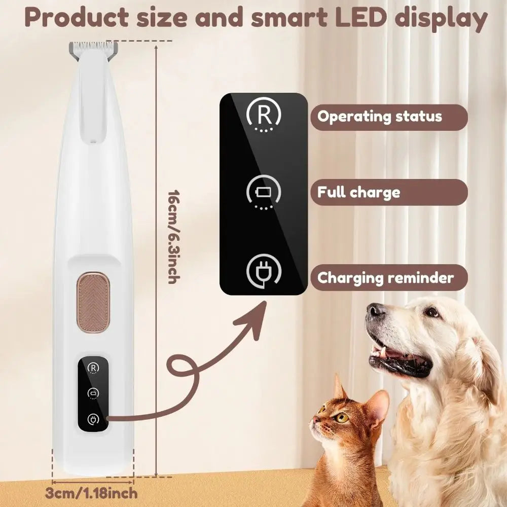 New Dog Paw Trimmer with LED Light Fully Waterproof Pet Hair Trimmer with LED Display Dog Clippers for Grooming 18mm Widen