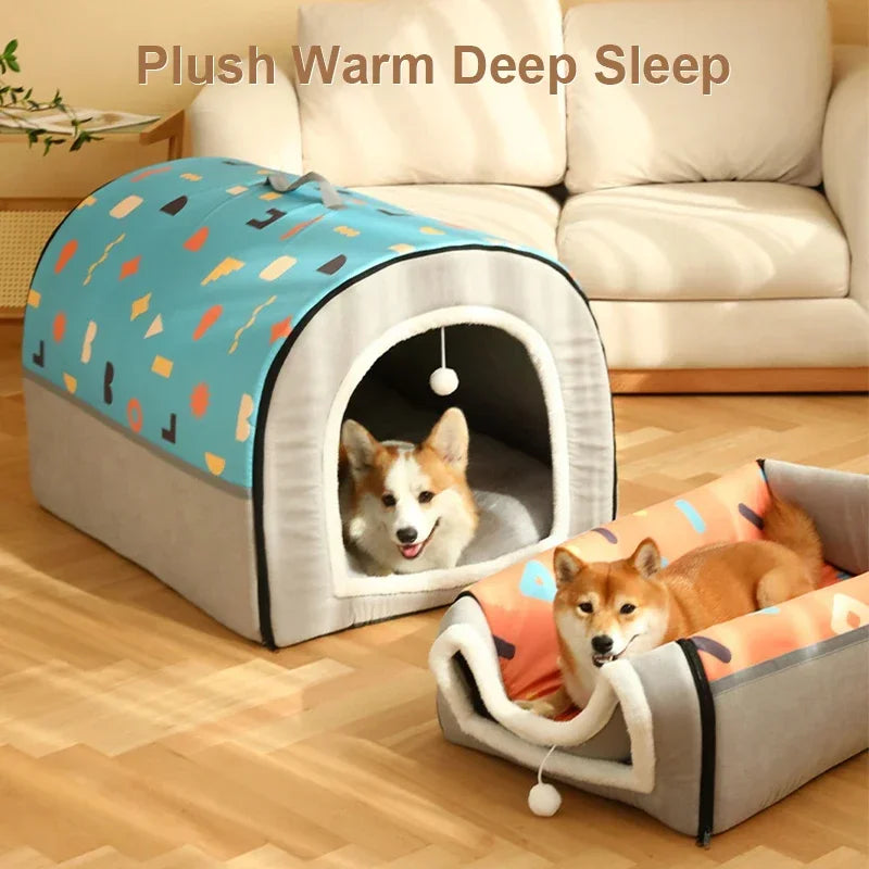 Warm Winter Cat Dog Bed Mat Deep Sleep Tent Cozy Geometric House Nest Removable Washable for Medium Large Dogs Pet Supplies