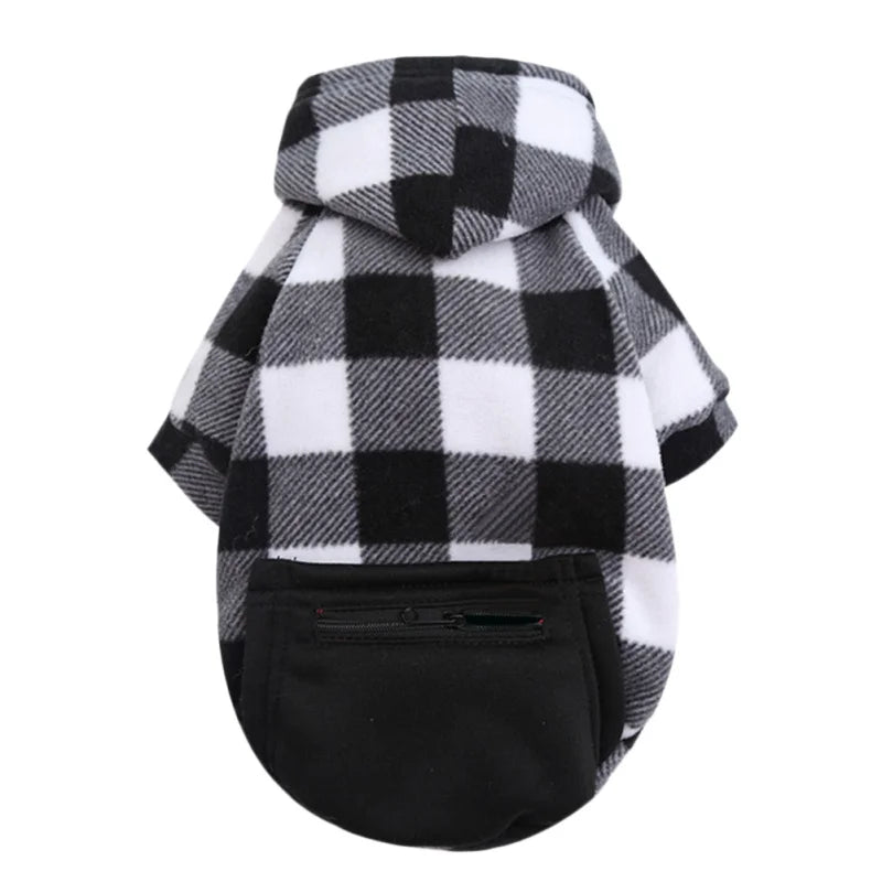 Dog Classic Plaid Hoodie Pet Comfortable Windproof for Small Medium Dog Cats Autumn Winter Dog Clothes