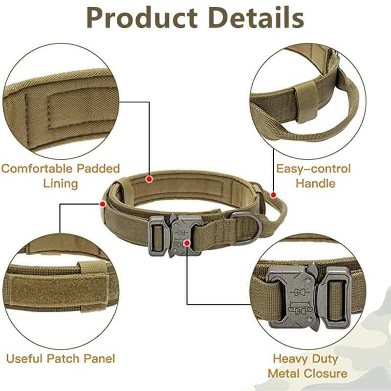 Durable Tactical Dog Collar Leash Set Adjustable Military Pet Collar Leash Medium Large Dog German Shepherd Training Accessories