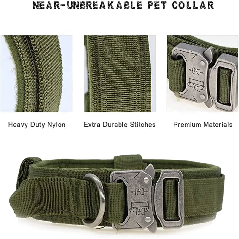 Durable Tactical Dog Collar Leash Set Adjustable Military Pet Collar Leash Medium Large Dog German Shepherd Training Accessories