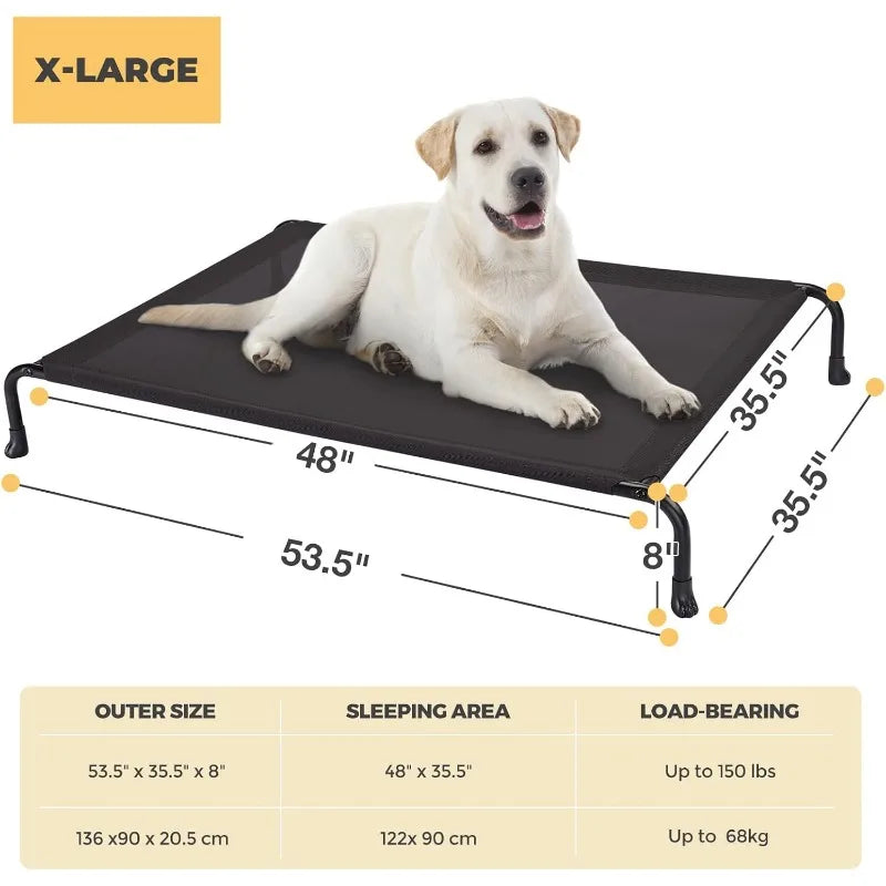 Elevated Raised Dog Bed, Cooling Outdoor Dog Cots Beds for Large Dogs, Pet Hammock Bed with No-slip Feet, Frame with Washable