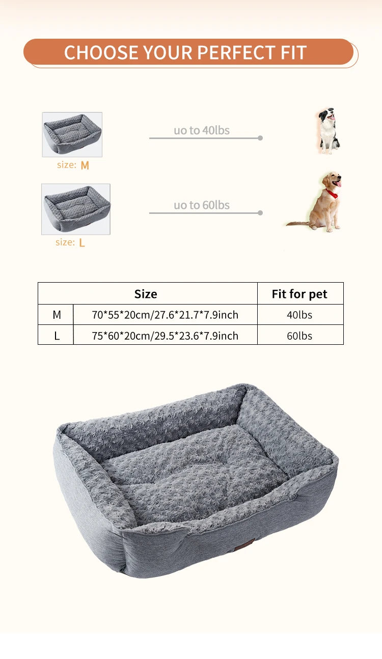 Dog Bed for Large Medium Small Dogs Thickened Filled Rectangle Dog Bed Orthopedic Calming Down Deep Sleeping Dog Sofa Bed