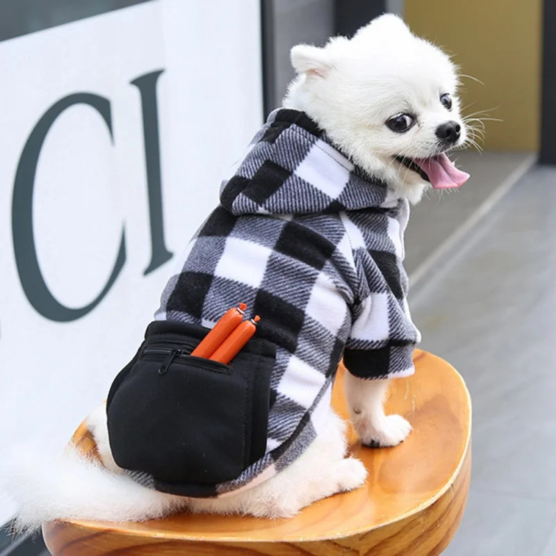 Dog Classic Plaid Hoodie Pet Comfortable Windproof for Small Medium Dog Cats Autumn Winter Dog Clothes