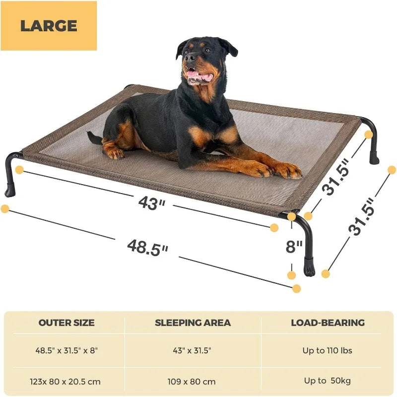 Elevated Raised Dog Bed, Cooling Outdoor Dog Cots Beds for Large Dogs, Pet Hammock Bed with No-slip Feet, Frame with Washable