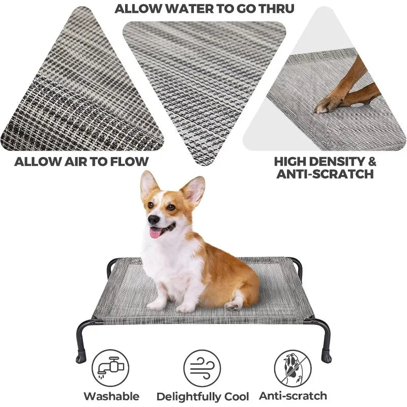 Elevated Raised Dog Bed, Cooling Outdoor Dog Cots Beds for Large Dogs, Pet Hammock Bed with No-slip Feet, Frame with Washable