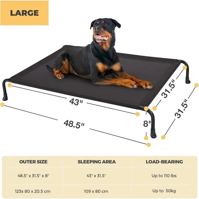 Elevated Raised Dog Bed, Cooling Outdoor Dog Cots Beds for Large Dogs, Pet Hammock Bed with No-slip Feet, Frame with Washable