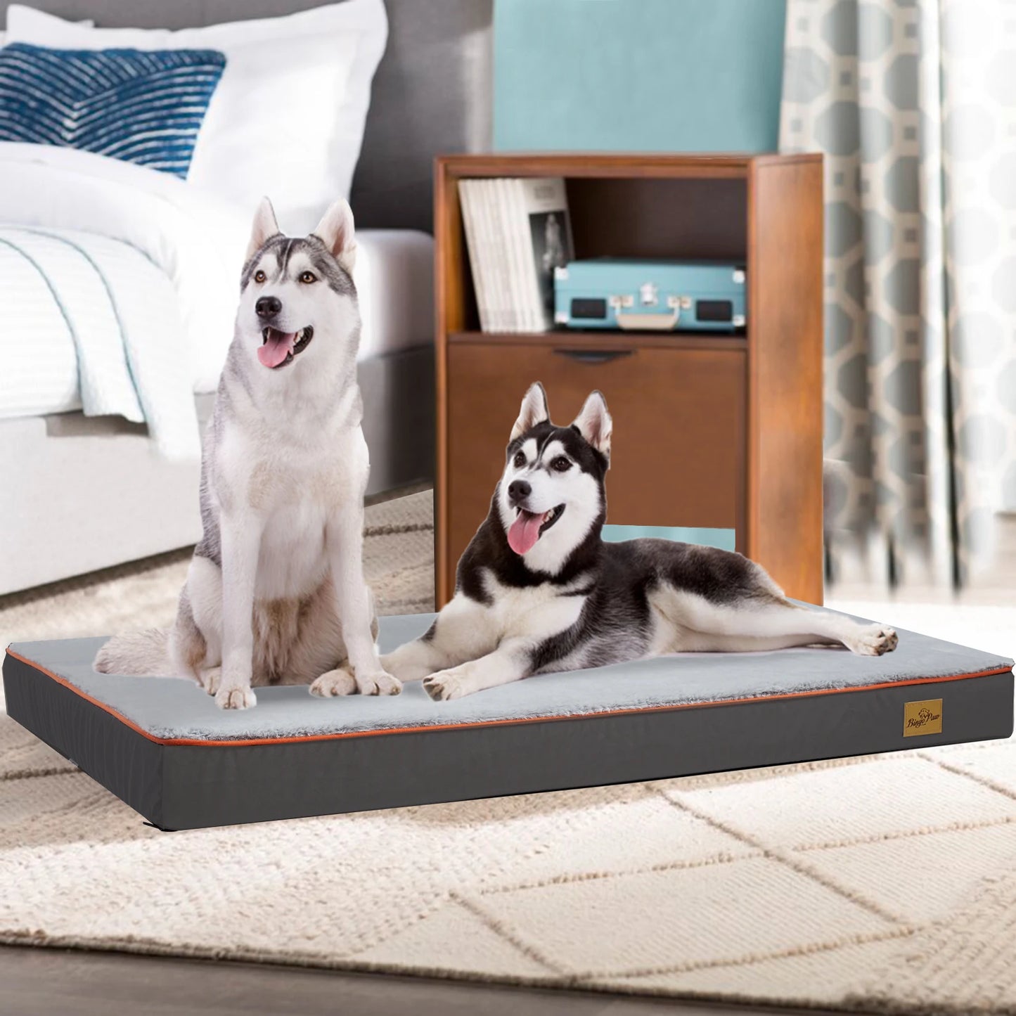 Large Orthopedic Dog Bed Kennel Memory Foam Waterproof Pet Bed with Removable Washable Cover Nonskid Bottom Joint Relief