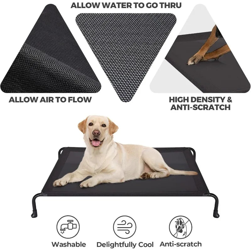 Elevated Raised Dog Bed, Cooling Outdoor Dog Cots Beds for Large Dogs, Pet Hammock Bed with No-slip Feet, Frame with Washable