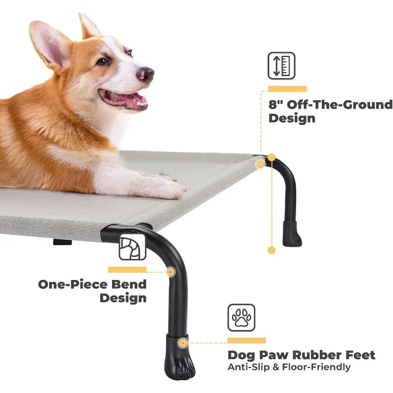 Elevated Raised Dog Bed, Cooling Outdoor Dog Cots Beds for Large Dogs, Pet Hammock Bed with No-slip Feet, Frame with Washable