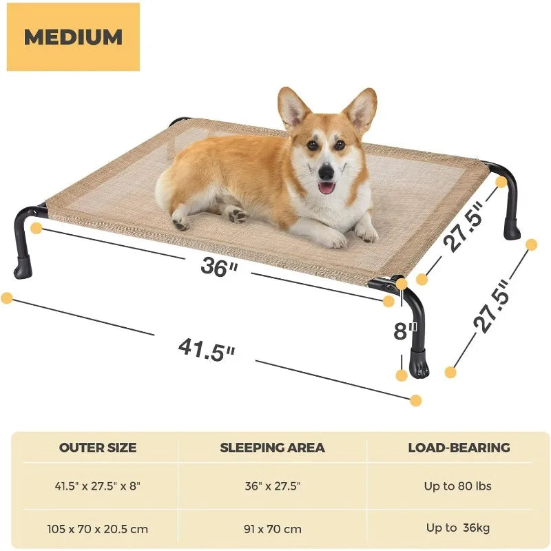 Elevated Raised Dog Bed, Cooling Outdoor Dog Cots Beds for Large Dogs, Pet Hammock Bed with No-slip Feet, Frame with Washable